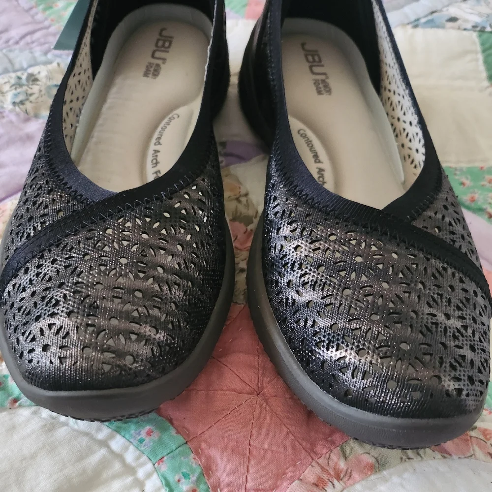 JBU Emma Black Shimmer Casual Slip-On Ballet Flat